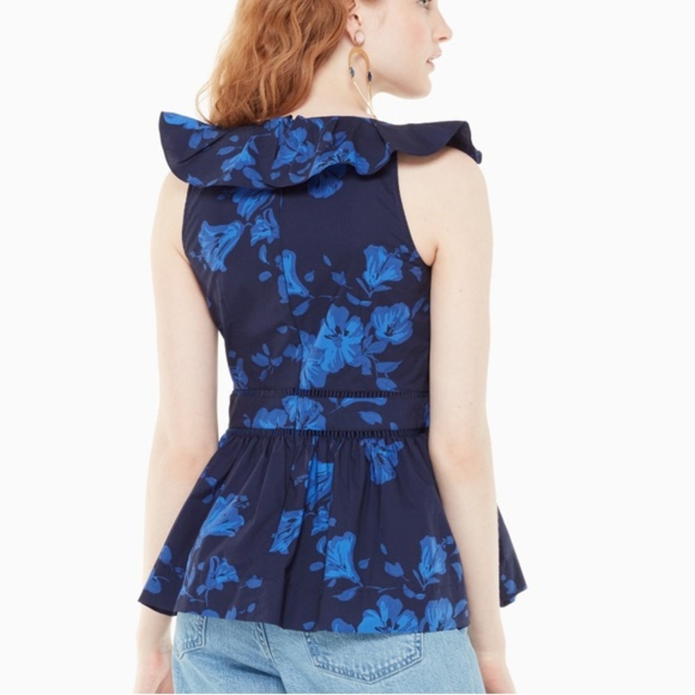 Kate Spade Women’s Spadehibiscus Ruffle Neck Floral Blouse, Size 8, EUC
